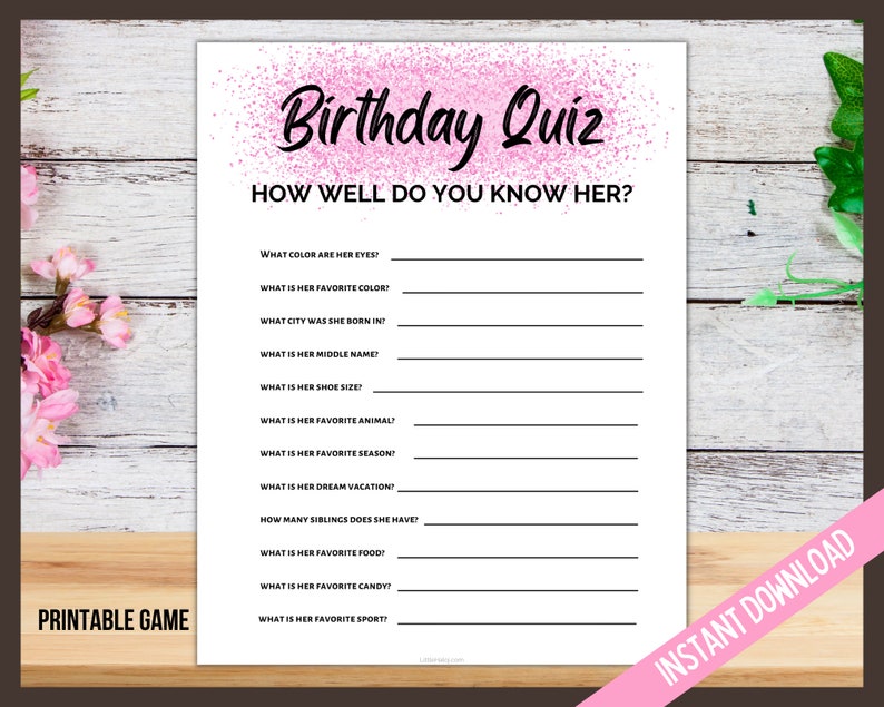Birthday Girl Quiz Printable Party Game for Her Birthday Etsy