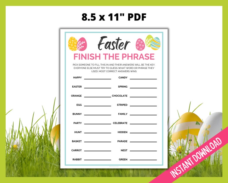 Easter Finish the Phrase, Easter Party Game, Fun Easter Bunny Printable Games, Kids Activities, Easter Word Game, Easter Celebration Game image 4