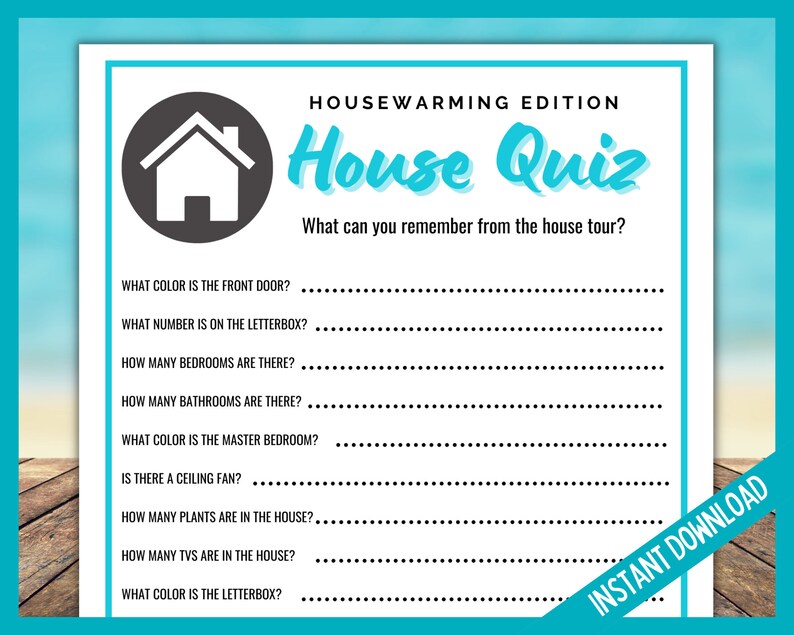 Housewarming Printable Game House Quiz House Hunt New Etsy