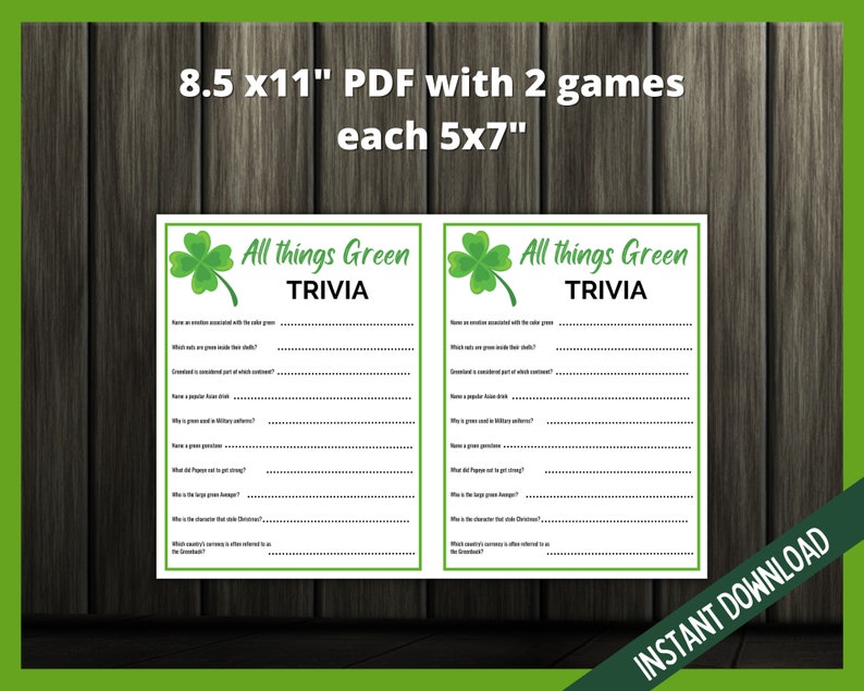 All Things Green Trivia, St Patrick's Day Green Trivia, St Patricks Day Games, Teen St Patricks Day, St Paddy's Party Games, Trivia Game image 4