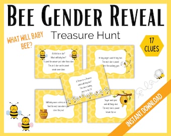 Bee Gender Reveal Treasure Hunt Clues, What will Baby Bee Baby Shower Gender Reveal game, What will it Bee Gender Reveal Scavenger Hunt