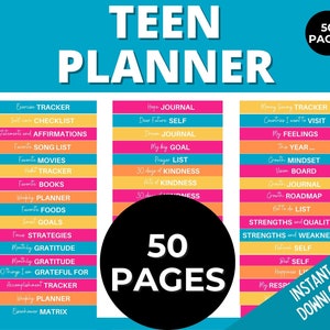 Teen Mindset Journal, Planificateur quotidien imprimable pour adolescents, Journal quotidien pour les préadolescents et les adolescents, Planificateur imprimable de 50 pages, Planificateur PDF, Quotidien à faire