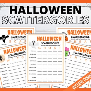 Halloween Scattergories, Halloween Printable Game, Halloween Party Fun, Scary Halloween Party Printables, Halloween Teen Game