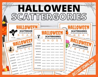 Halloween Scattergories, Halloween Printable Game, Halloween Party Fun, Scary Halloween Party Printables, Halloween Teen Game