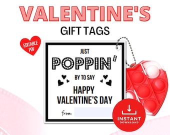 Black Editable Pop it Valentines card, Printable Valentine's Day Favor Tags, Personalized Valentines Tag, Valentines Day Cards