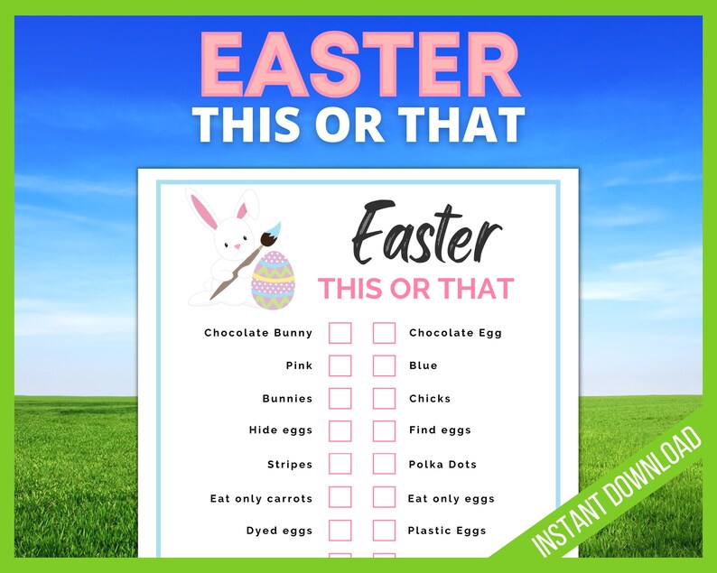 Easter This or That, Easter Would You Rather Game, Easter Bunny Fun Activities, Easter Games Kids Printable, Teens,Adult, Easter Party Games image 1