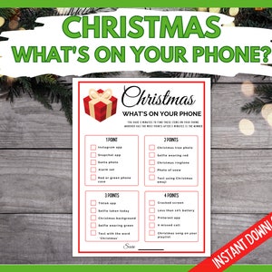 Christmas What&#39;s on Your Phone Game, Fun Christmas Game, Christmas Party Game, Holiday Xmas Printable Phone Game, Fun Family Game