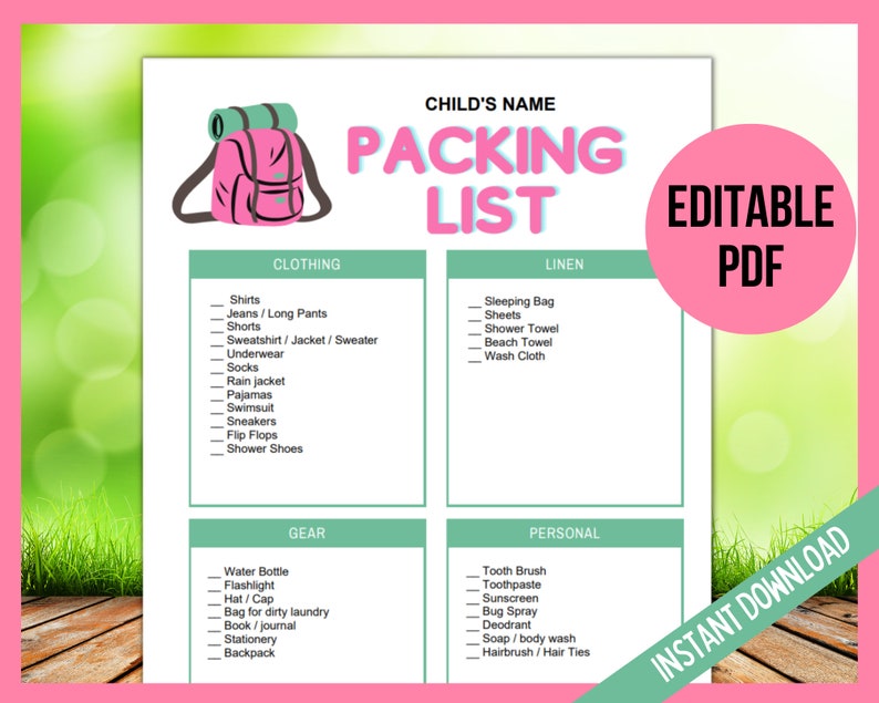 Editable Camp Packing List Vacation Packing List Travel Etsy