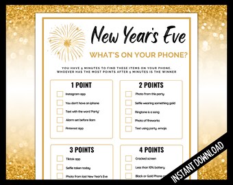 Réveillon du Nouvel An Qu'y a-t-il sur votre téléphone, NYE Whats On Your Phone Game, Fun New Years Eve Party Games, New Year's Eve Phone Game, NYE Printable
