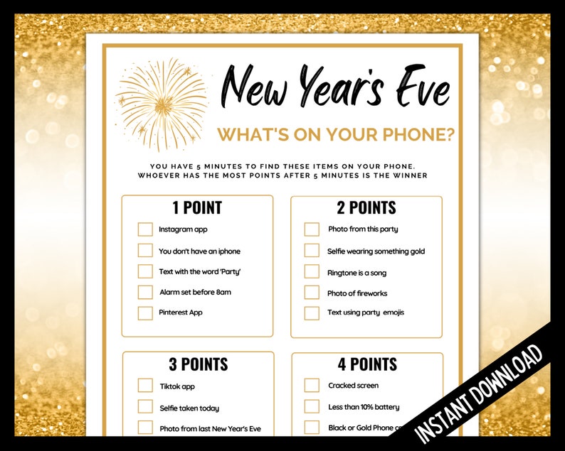 New Year's Eve What's on your Phone, NYE Whats On Your Phone Game, Fun New Years Eve Party Games, New Year's Eve Phone Game, NYE Printable image 1