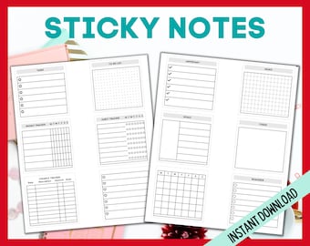 12 Sticky Notes for your Planners, Printable Sticky Notes, To Do List, Tasks, Reminders, Minimalist Designs, Ink Friendly Sticky Notes