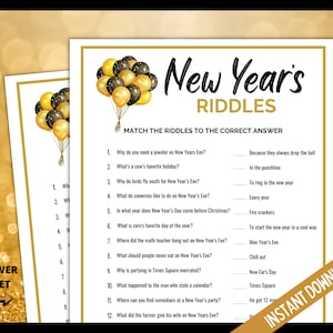New Year's Eve Riddles, NYE Party Games, New Years Eve Printable Game, New Years Eve Party Games, Fun New Years Eve Jokes, Riddle Me This image 1