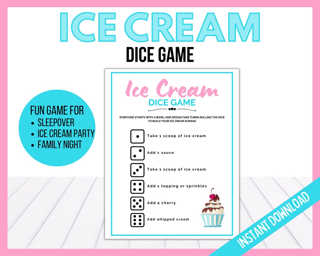 Ice Cream Dice Game, Sleepover Ice Cream Game, Icecream Sundae Game, Kids Games, Birthday Party