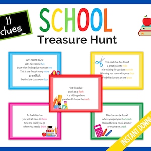 Schule Schatzsuche Hinweise, Klassenzimmer Schatzsuche Hinweise, Schule Schnitzeljagd, Spaß Back to School Spiele, Schülerspiele, Klassenzimmer Spiele