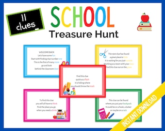 School Treasure Hunt Clues, Classroom Treasure Hunt Clues, School Scavenger Hunt, Fun Back to School Games, Student Games, Classroom Games