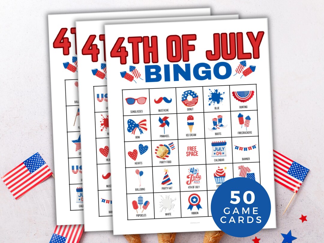 4th of July Bingo, Fourth July Bingo Game, 50 Printable 4th July Bingo ...