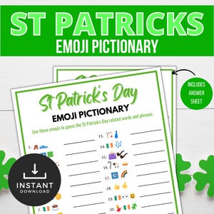 St Patricks Day Emoji Pictionary, Printable St Patricks Games, St Paddy Emoji Game, Activities for Adults, Teens and Kids
