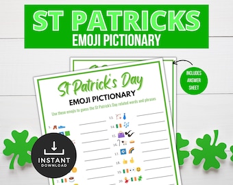 St Patricks Day Emoji Pictionary, Printable St Patricks Games, St Paddy Emoji Game, Activities for Adults, Teens and Kids