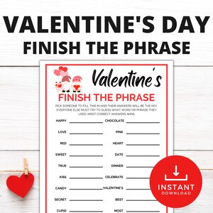 Valentines Day Finish the Phrase, Valentines Day Party Game, Fun Valentines Day Printable Games, Galentine&#39;s Day Party Games, V-Day Games