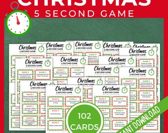 Christmas 5 Second Game, 102 Printable Cards, Christmas Card Game, Holiday Activity for Kids, Teens and Adults