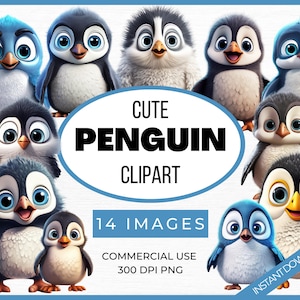 Imágenes Prediseñadas de pingüino, conjunto de pingüino lindo, archivos PNG de fondo transparente, Clip Art de invierno, gráficos de uso comercial, imagen artesanal