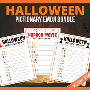 Halloween Emoji Pictionary Bundle, Halloween Pictionary, Halloween Printable Games for Kids, teens, adults, Halloween Party Trivia, Quiz