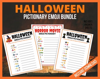 Halloween Emoji Pictionary Bundle, Halloween Pictionary, Halloween Printable Games for Kids, teens, adults, Halloween Party Trivia, Quiz