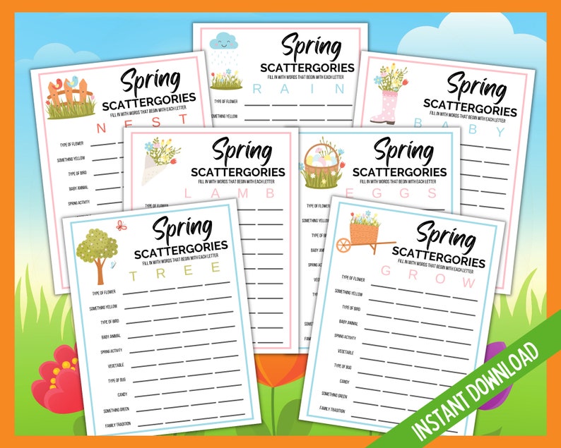 Spring Scattergories Word Game, Springtime Holiday Activity, Fun Spring Party Games for Kids Teens and Adults, Spring Games image 2