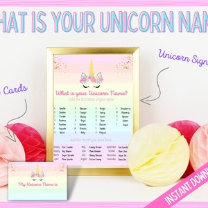 What&#39;s Your Unicorn Name Sign, Unicorn Birthday Sign, Unicorn Name Printable Sign, Birthday Party Game