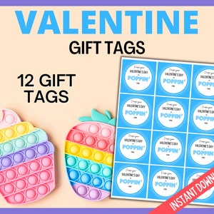 Valentine's Day Blue Poppin Gift Tags, Valentines Day Pop It Gift Tags, Valentines Day Cards, Printable Valentines Day Pop It Square Tags image 2
