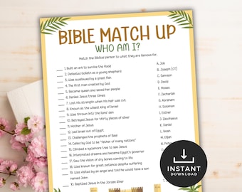 Bible Who Am I Game, Printable Bible Match Up Activity, Bible Study Activities, Sunday School Church Games, Youth Group Games
