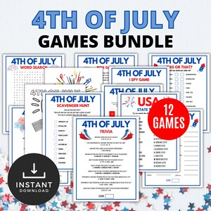 Fourth of July Printable Games, 4th of July Games Bundle, Printable Fourth of July Games, 4th of July Activities for Kids,4th of July Trivia