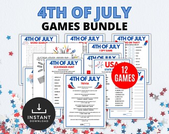Juegos imprimibles del 4 de julio, paquete de juegos del 4 de julio, juegos imprimibles del 4 de julio, actividades del 4 de julio para niños, trivia del 4 de julio