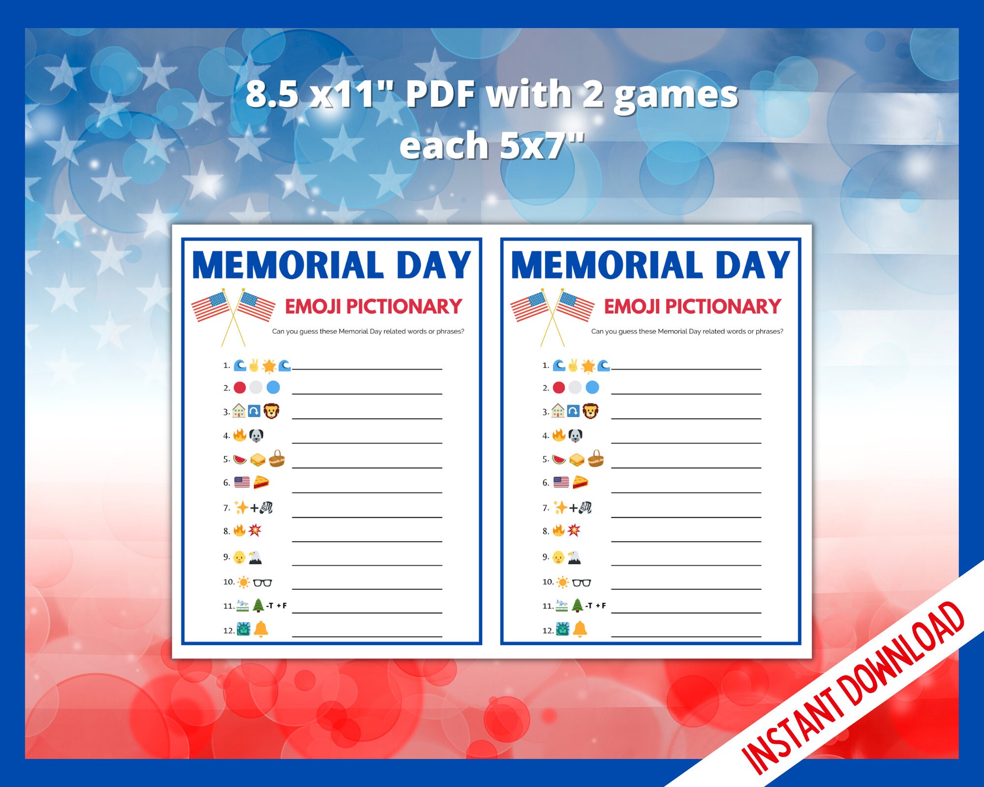 Memorial Day Emoji Game Emoji Pictionary Game Memorial Day Etsy