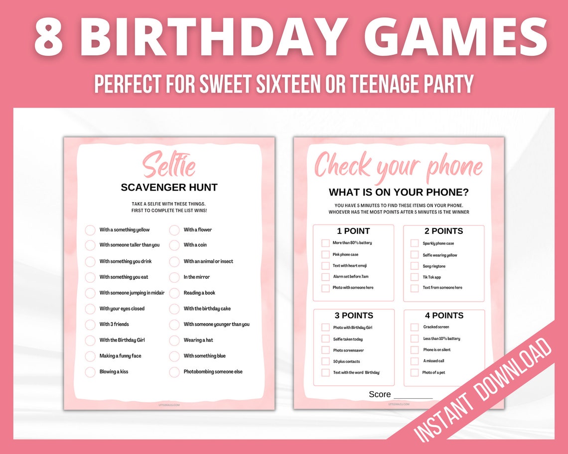 Birthday Party Games Bundle, Sweet 16 Birthday Games for Her, Teen