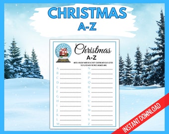 Christmas A-Z, Fun Christmas Game, Holiday Party Game, Xmas A-Z Printable Game, Christmas Party Game, Family Fun Christmas Eve Game