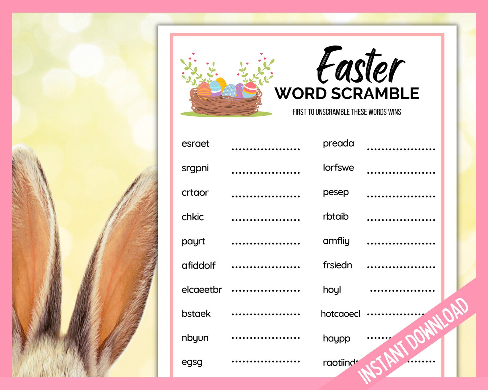 Easter Word Scramble, Easter Party Games, Easter Word Unscramble Party ...