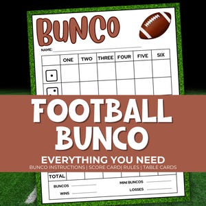 Football Bunco Printable Party Pack and Scorecards, Bunco Game Rules, Tally Sheet, Download, Game day Party Game, Dice Game