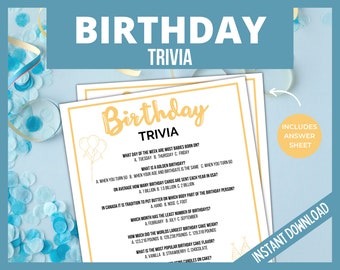 Birthday Trivia Game, Birthday Trivia, Family Games, Fun Birthday Party Quiz, Birthday Party Printable Games