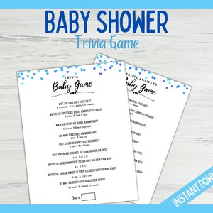 Gioco a quiz baby shower, gioco a quiz per bambini, giochi per feste stampabili baby shower, giochi per baby shower per bambini, quiz con doccia per bambini blue heart
