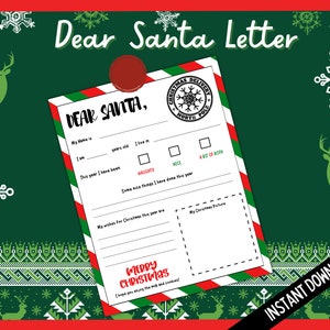 Lieber Santa Brief, grün und rot gestreift Lieber Santa Brief, Weihnachtsbrief an den Weihnachtsmann, Weihnachtswunschliste, Weihnachtsmann Brief, Weihnachtsbrief