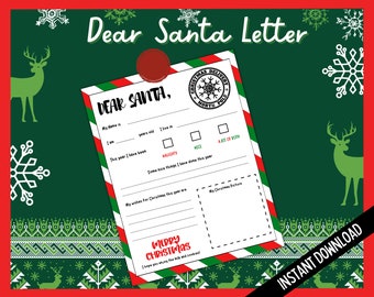 Dear Santa Letter, Green and Red Striped Dear Santa Letter, Christmas Letter To Santa, Santa Wish List, Santa Claus Letter, Xmas Letter