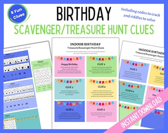 Búsqueda del tesoro con acertijos y códigos para descifrar, Tarjetas de búsqueda del tesoro de cumpleaños para niños, Juegos de fiesta de cumpleaños en interiores, Búsqueda del tesoro en fiestas de cumpleaños