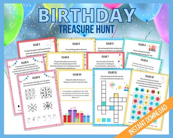 Birthday Treasure Hunt for Teens, kids,Birthday Scavenger Hunt for older kids, Teenager Party Games, Party Activity, Printable Birthday Hunt