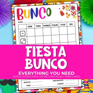 Fiesta Bunco Printable Party Pack and Scorecards, Bunco Game Rules, Tally Sheet, Download, Fiestas Party Game, Cinco De Mayo Dice Game