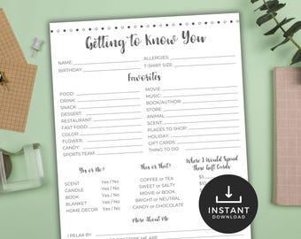 Get to Know You Printable Survey, Coworker Questions, Teacher All about Me Activity, Employee Favorite things, Questionnaire, Staff, Team