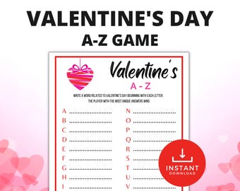 Valentine's Day A-Z Game, Valentine's Day Game, Galentine's Day Party Games, V-Day Games, Fun Valentines Day Games, Valentines Printables