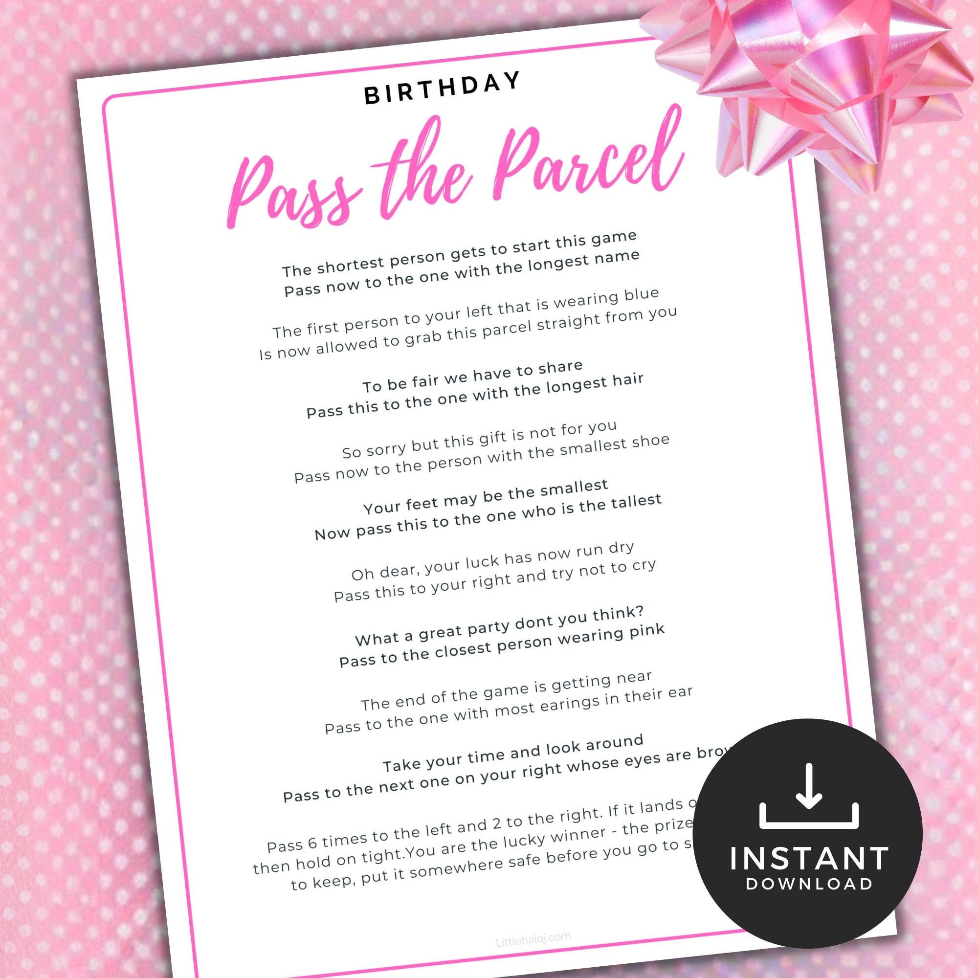 Pass the Parcel Party Game, Kids Party Printable Game, Birthday Party ...