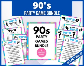 Ensemble de jeux imprimables des années 90, jeu de fête imprimable des années 90, jeu-questionnaire des années 1990, fête des années 90, retour aux années 90, anniversaire du millénaire, activités des années 90