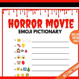 Halloween Horror Movie Emoji Pictionary, Halloween Printable Game, Halloween Trivia, Scary Movie Trivia, Halloween Quiz, Teen Halloween Game image 2